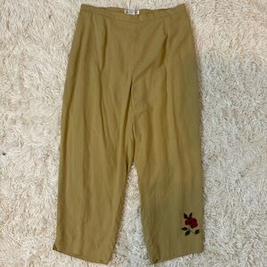 Vintage Judith Hart silk pants embroidered detail SZ 16W elastic waist beige